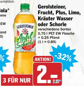 Hit Gerolsteiner, Frucht, Plus, Limo, Kräuter Wasser oder Schorle 0,75L Angebot