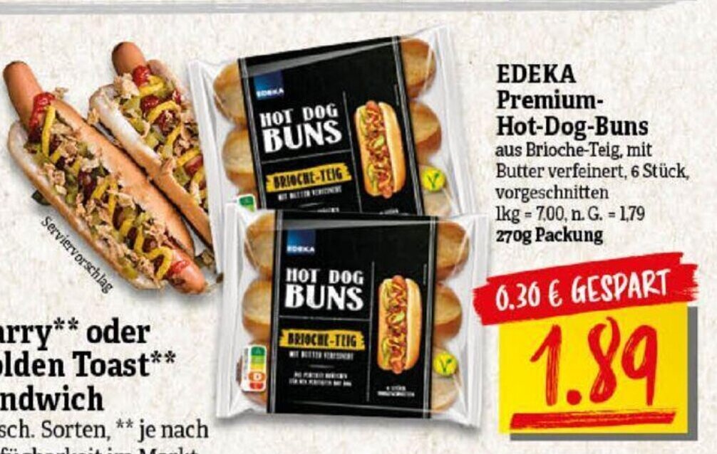 EDEKA PremiumHotDogBuns 270g Packung Angebot bei NP Discount