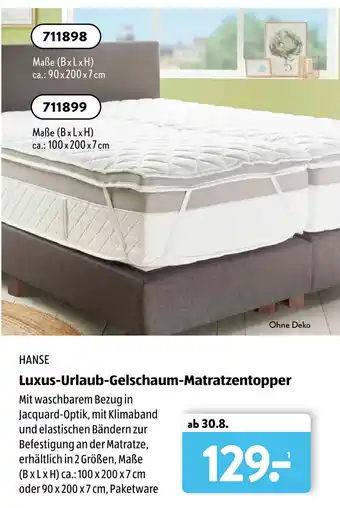Aldi Süd Hanse Luxus Urlaub Gelschaum Matratzentopper Angebot