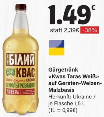 LEDO Gärgetränk <<Kwas Taras Weiß»> auf Gersten-Weizen-Malzbasis Flasche 1,5 L Angebot