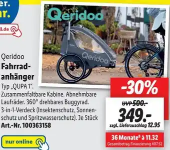 Lidl Qeridoo Fahrradanhänger ,,QUPA1" Angebot