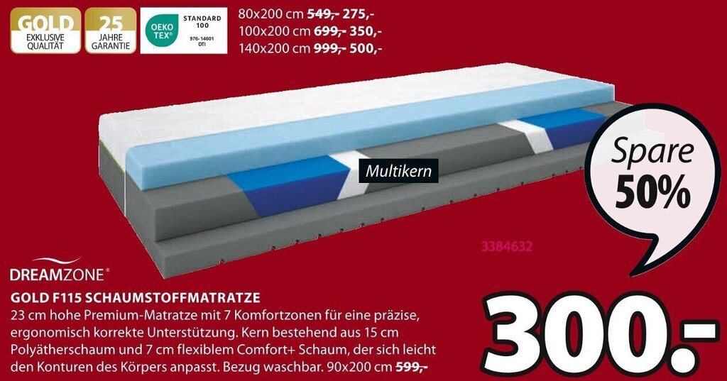 DREAMZONE GOLD F115 SCHAUMSTOFFMATRATZE Angebot bei Jysk