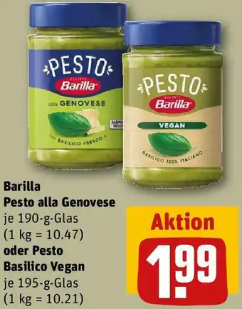 REWE Barilla Pesto alla Genovese 190 g oder Pesto Basilico Vegan 195 g Glas Angebot