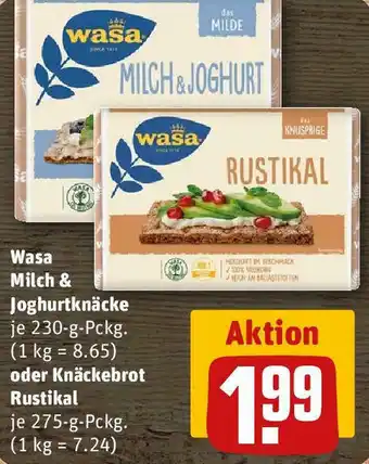 REWE Wasa Milch & Joghurtknäcke 230-g-Pckg. oder Knäckebrot Rustikal 275 g Pckg. Angebot