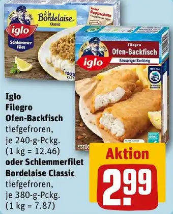 REWE Iglo Filegro Ofen-Backfisch 240 g oder Schlemmerfilet Bordelaise Classic 380-g-Pckg. Angebot