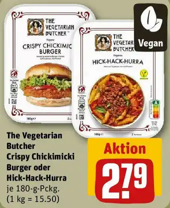 REWE The Vegetarian Butcher Crispy Chickimicki Burger oder Hick-Hack-Hurra 180-g-Pckg. Angebot