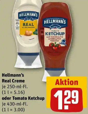 REWE Hellmann's Real Creme 250-ml-Fl. oder Tomato Ketchup 430-ml-Fl. Angebot