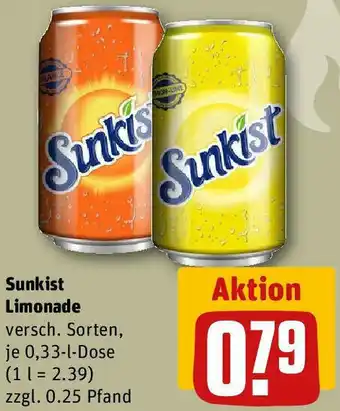 REWE Sunkist Limonade 0,33 L Dose Angebot