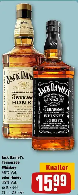 REWE Jack Daniel's Tennessee Whiskey oder Honey 0,7 L-Fl. Angebot