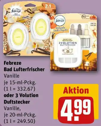 REWE Febreze Bad Lufterfrischer Vanille 15 ml oder 3 Volution Duftstecker 20 ml Pckg. Angebot