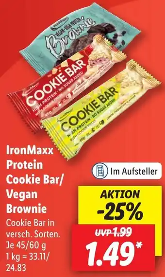 Lidl IronMaxx Protein Cookie Bar/ Vegan Brownie 45/60 g Angebot