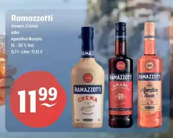 Getränke Hoffmann Ramazzotti Amaro, Crema oder Aperitivo Rosato 15-30% Vol. 0,7l Angebot