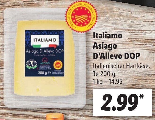Italiamo Asiago D'Allevo DOP 200 g Angebot bei Lidl