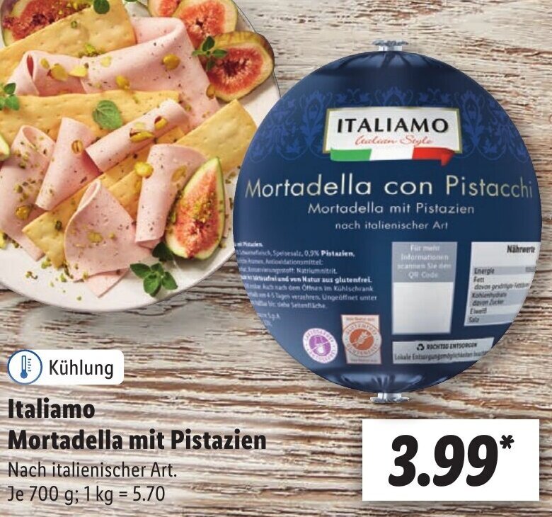 Italiamo Mortadella mit Pistazien 700 g Angebot bei Lidl