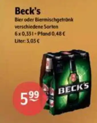 Getränke Hoffmann Beck's Bier oder Biermischgetränk 6*330ml Angebot