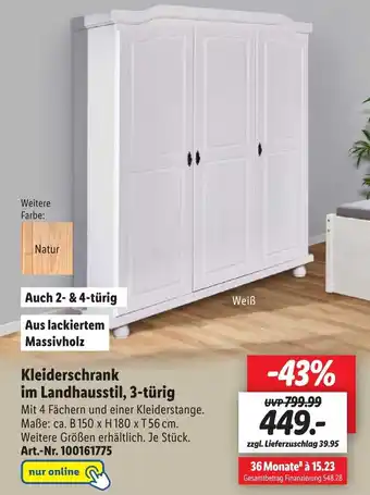 Lidl Inter Link Kleiderschrank im Landhausstil, 3-türig Angebot