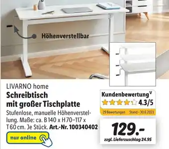 Lidl LIVARNO home Schreibtisch mit großer Tischplatte Angebot