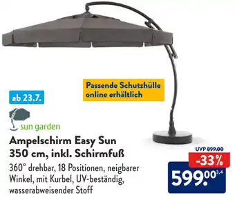 Aldi Süd sun garden Ampelschirm Easy Sun 350 cm, inkl. Schirmfuß Angebot