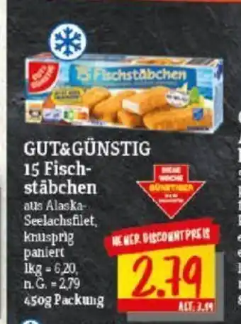 NP Discount GUT&GÜNSTIG 15 Fischstäbchen 450g Packung Angebot