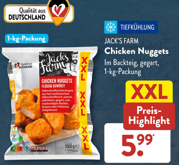 JACK'S FARM Chicken Nuggets 1kgPackung Angebot bei Aldi Süd