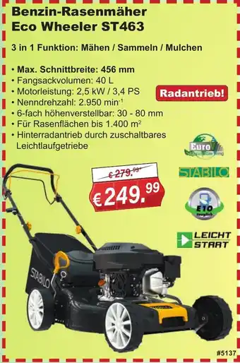 Stabilo Fachmarkt STABILO Benzin-Rasenmäher Eco Wheeler ST463 Angebot