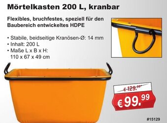 Stabilo Fachmarkt Mörtelkasten 200 L, kranbar Angebot