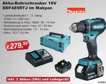 Stabilo Fachmarkt Makita Akku-Bohrschrauber 18V DDF485RTJ im Makpac Angebot