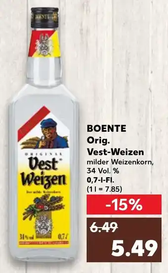 Kaufland BOENTE Orig. Vest-Weizen 0,7 L-Fl. Angebot