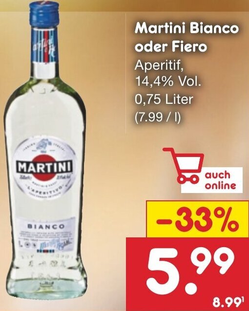 Martini Bianco oder Fiero 0,75 Liter Angebot bei Netto MarkenDiscount