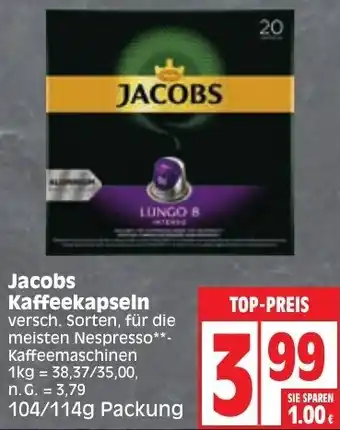 Edeka Jacobs Kaffeekapseln 104/114g Packung Angebot