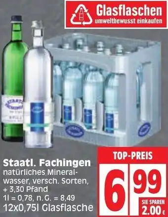 Edeka Staatl. Fachingen natürliches Mineralwasser 12x0,75 L Angebot