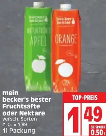 Edeka mein becker's bester Fruchtsäfte oder Nektare 1 L Packung Angebot