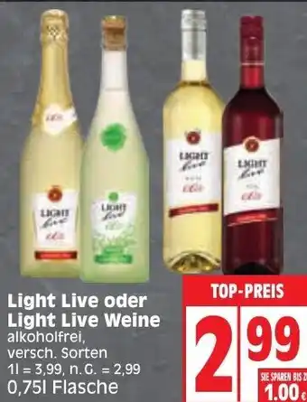 Edeka Light Live oder Light Live Weine alkoholfrei 0,75 L Flasche Angebot