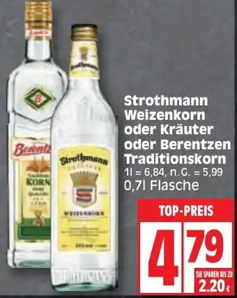 Edeka Strothmann Weizenkorn oder Kräuter oder Berentzen Traditionskorn 0,7 L Flasche Angebot