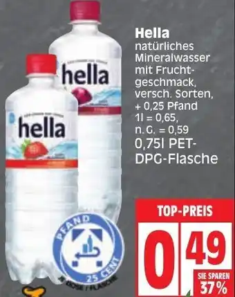 Edeka Hella natürliches Mineralwasser 0,75 L PET-DPG-Flasche Angebot