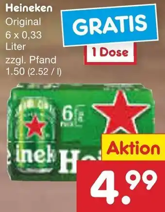 Netto Marken-Discount Heineken Original 6 x 0,33 Liter Angebot