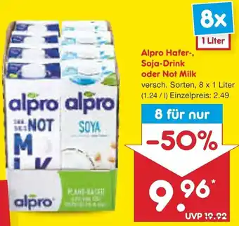 Netto Marken-Discount Alpro Hafer-, Soja-Drink oder Not Milk 8x1 Liter Angebot