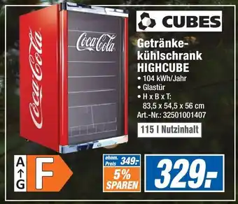 Expert CUBES Getränkekühlschrank HIGHCUBE Angebot