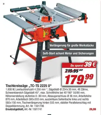 toom Baumarkt Tischkreissäge TC-TS 2225 U Angebot