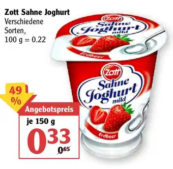 Globus Zott Sahne Joghurt 150g Angebot