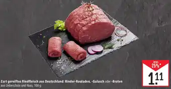 Marktkauf Rinder-Rouladen, Gulasch oder Braten 100 g Angebot