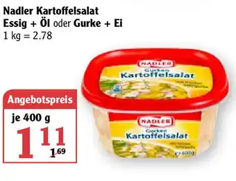 Globus Nadler Kartoffelsalat Essig + öl oder Gurke + Ei 400g Angebot