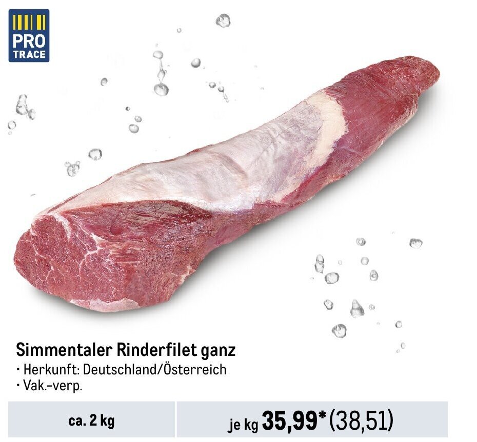 Simmentaler Rinderfilet ganz je kg Angebot bei METRO