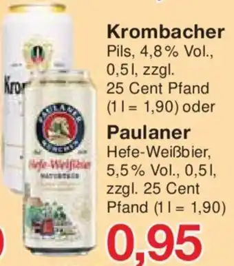 Jawoll Krombacher Pils 0,5 L oder Paulaner Hefe Weißbier 0,5 L Angebot