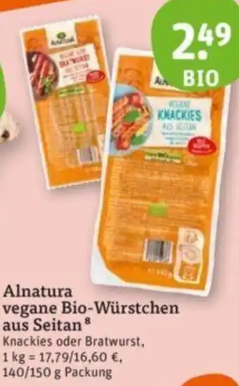 tegut Alnatura vegane Bio-Würstchen aus Seitan 140/150 g Packung Angebot