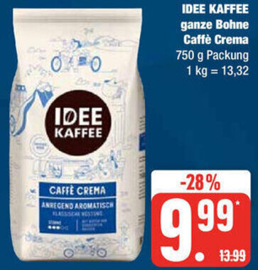 IDEE KAFFEE ganze Bohne Caffè Crema 750 g Packung Angebot bei Edeka