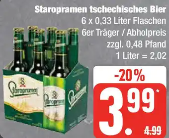 Edeka Staropramen tschechisches Bier 6 x 0,33 Liter Flaschen Angebot