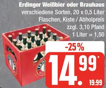 Edeka Erdinger Weißbier oder Brauhaus 20x0,5 Liter Flaschen Angebot