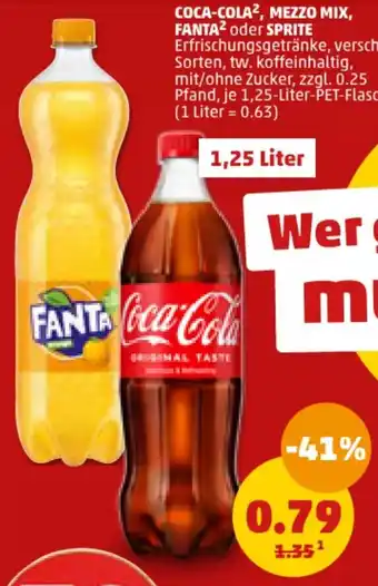 PENNY COCA-COLA, MEZZO MIX, FANTA oder SPRITE 1,25-Liter-PET-Flasche Angebot