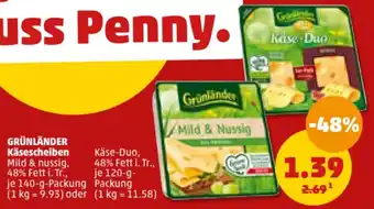 PENNY GRÜNLÄNDER Käsescheiben 140 g/120 g Packung Angebot